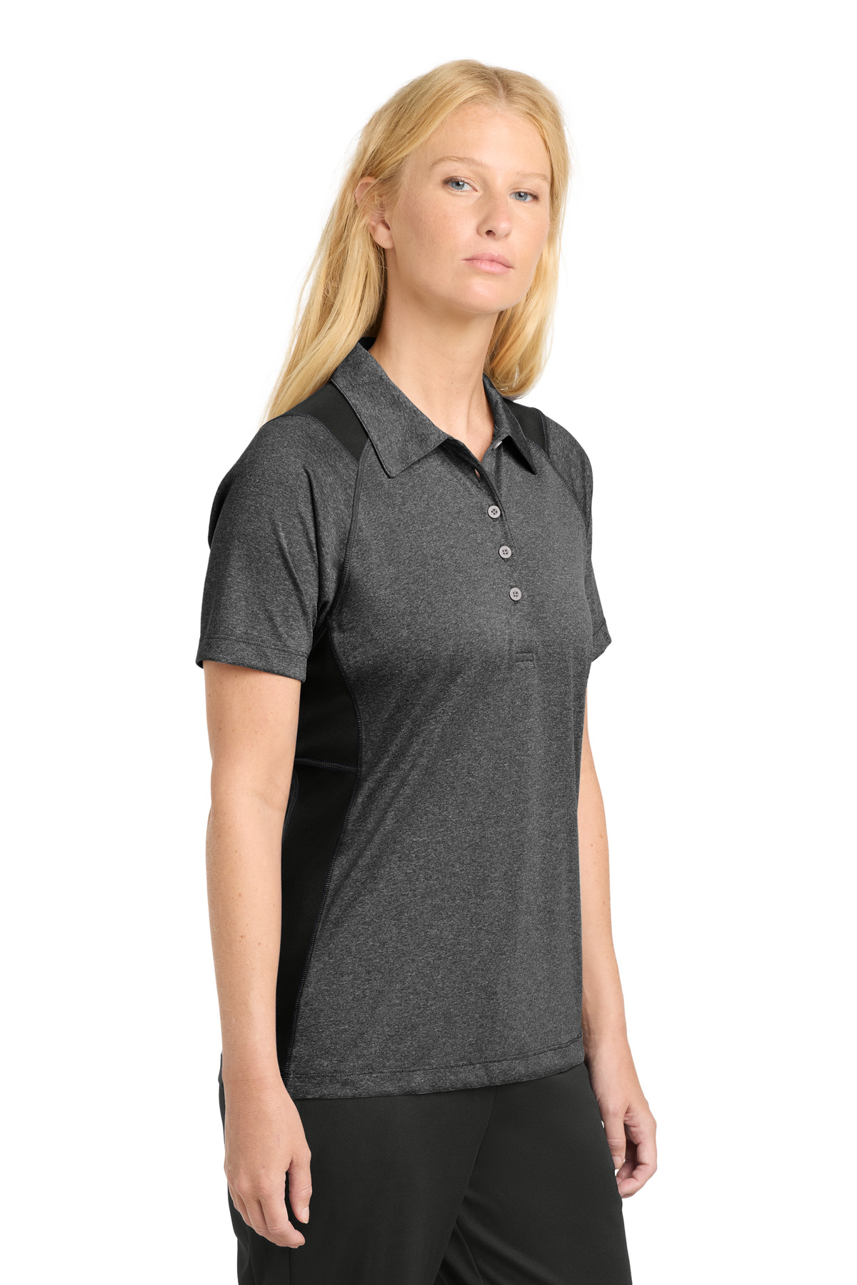 Sport-Tek Women's Heather Colorblock Contender Polo. LST665 5