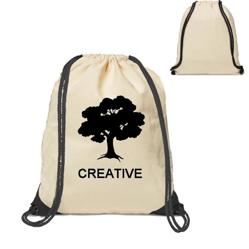 Imprinted Cotton Drawstring Backpacks with Color Corners, custom drawstring bag with logo imprint 2
