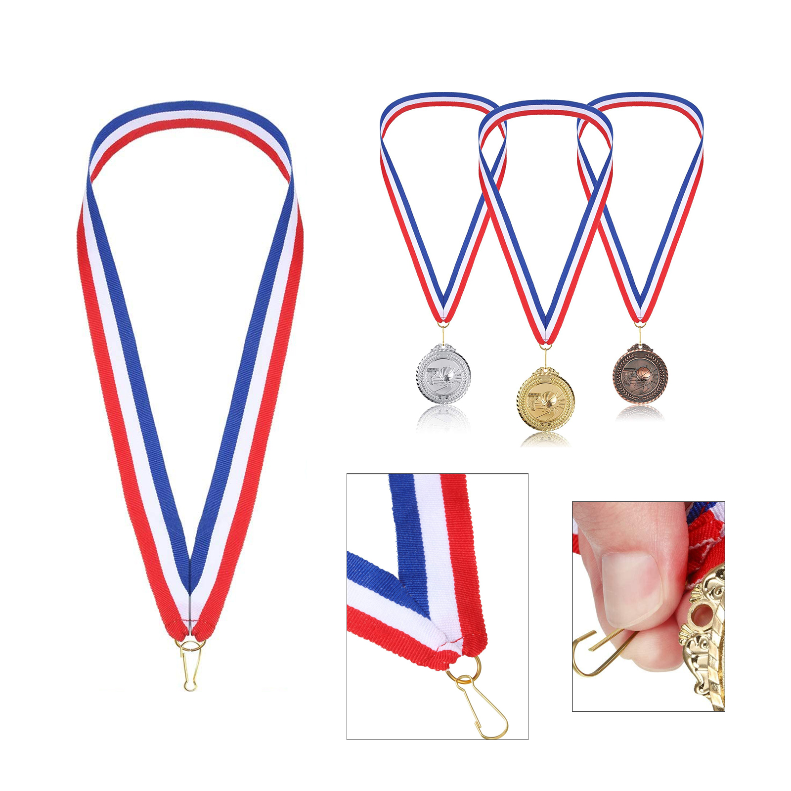 Ribbon Striped Medal Lanyard Strap with Buckle Clip 2