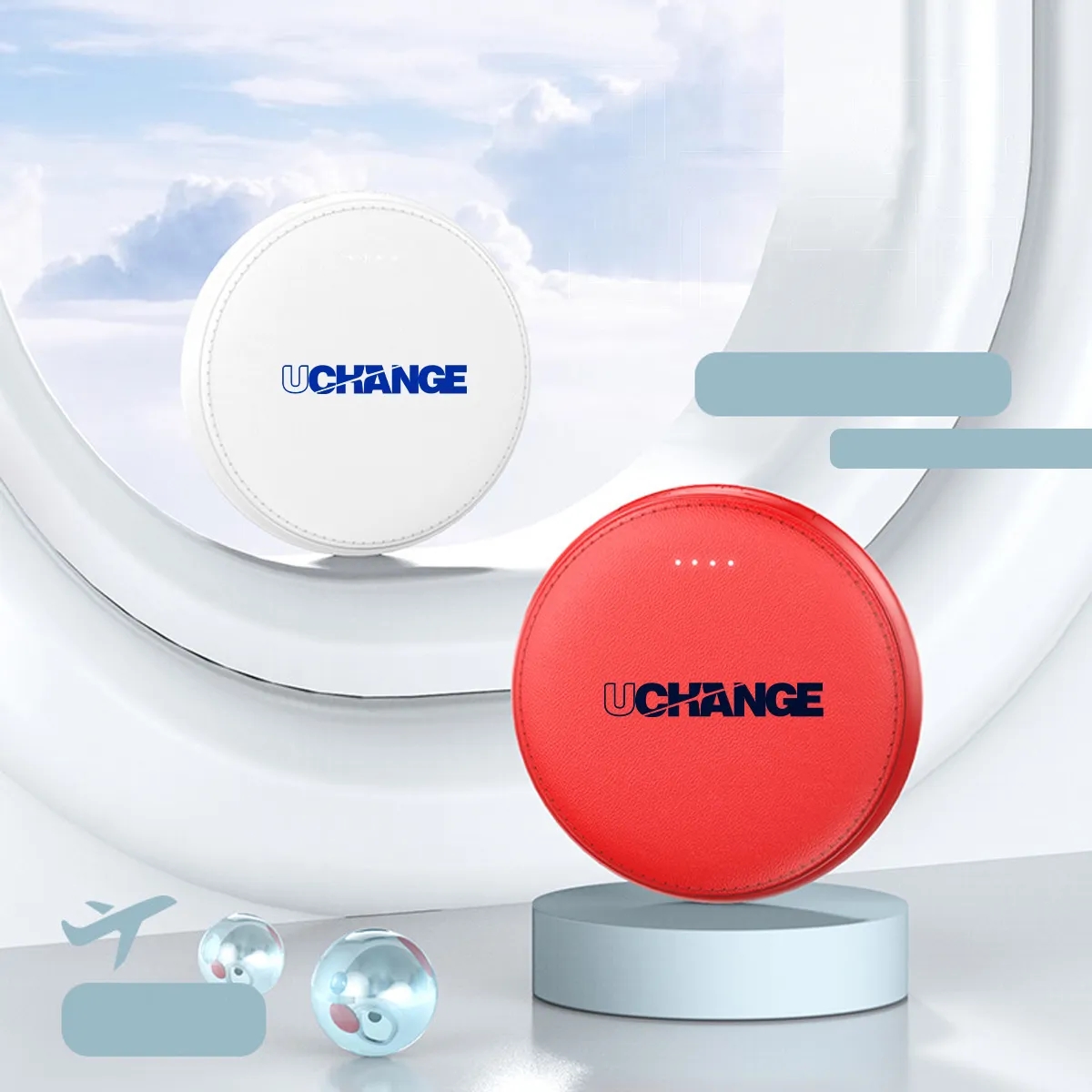 Round Portable Power Bank With Built-In Cables 3
