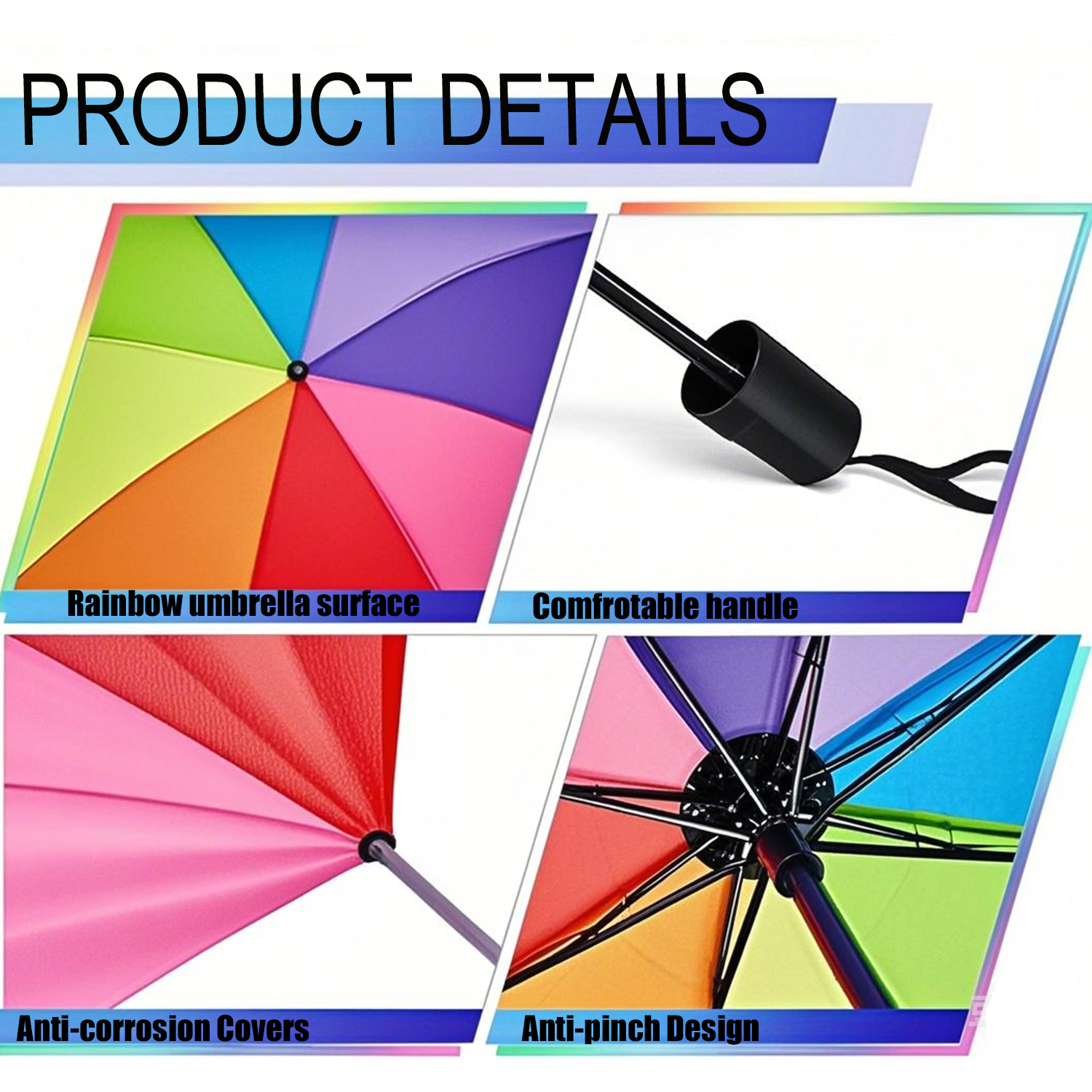Portable Rainbow Folding Umbrella Compact Durable Travel 2