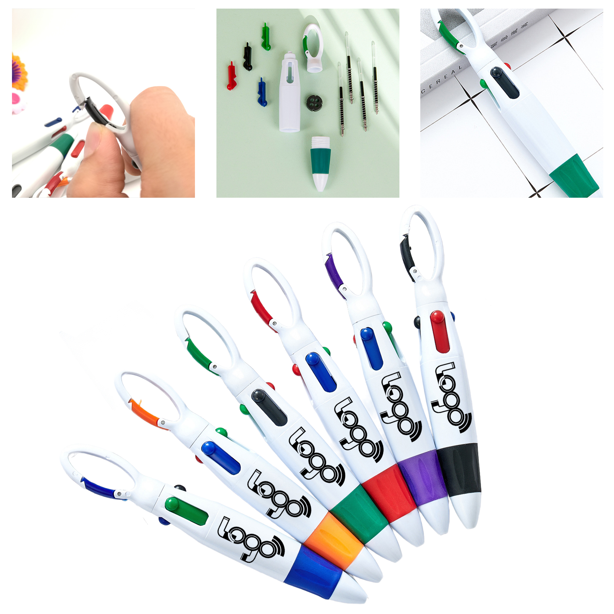 Multifunctional 4-in-1 Ballpoint Pen with Carabiner Clip 6