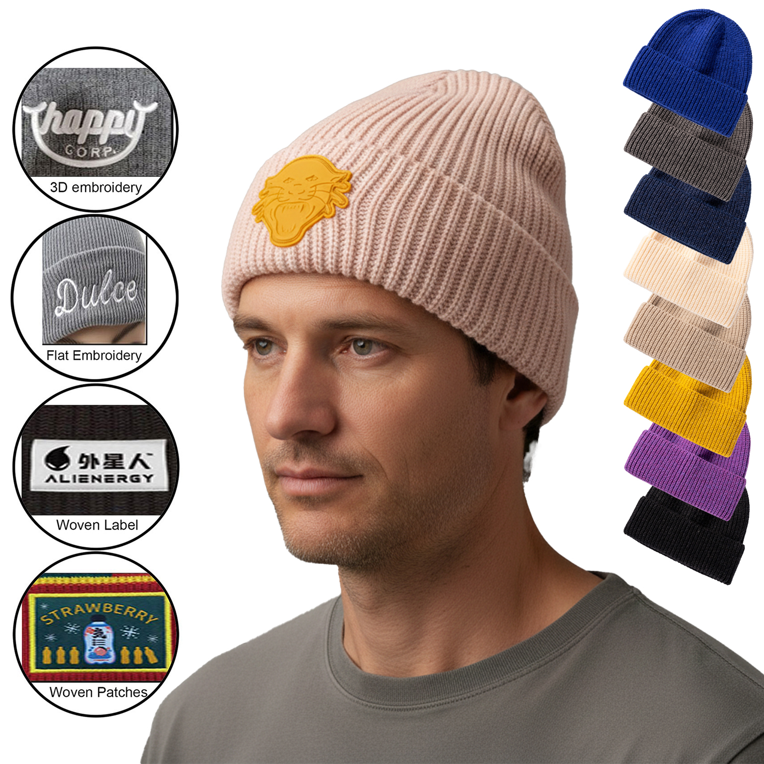 Unisex Cuffed knitted beanie with Custom logo 4