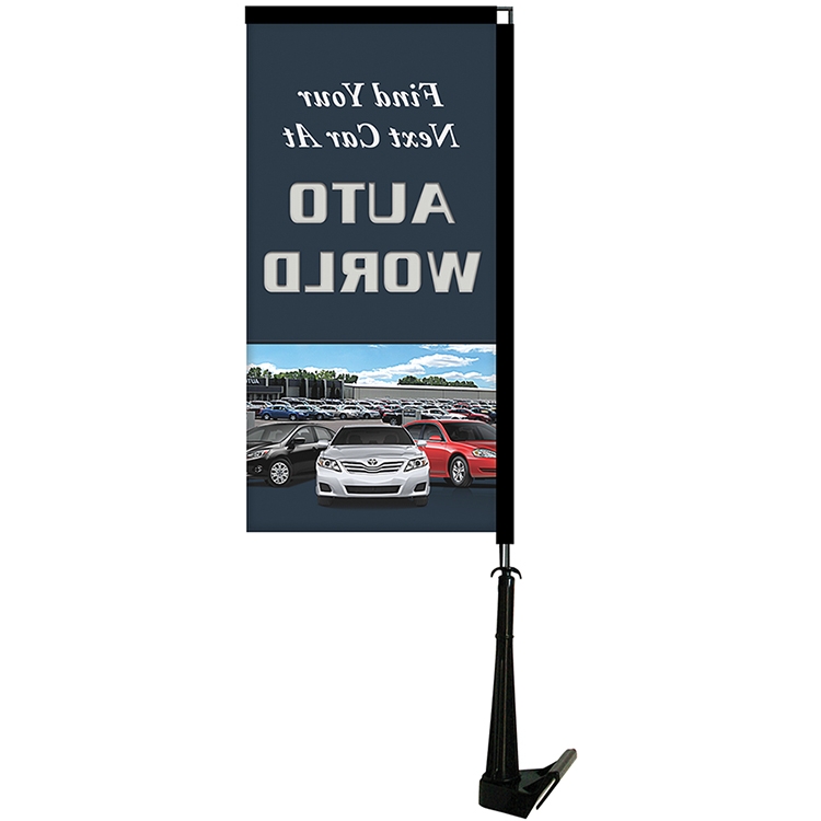 Single Reverse Portable Rectangle Car Flag - Non-Adjustable Base 5