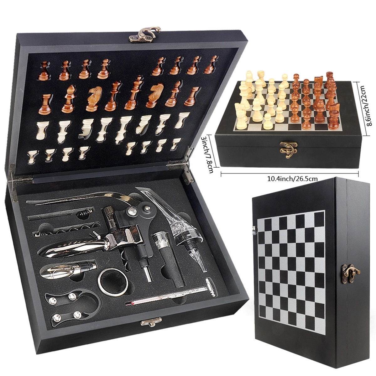 Custom Wooden Box Wine Accessories With Chess Set 2