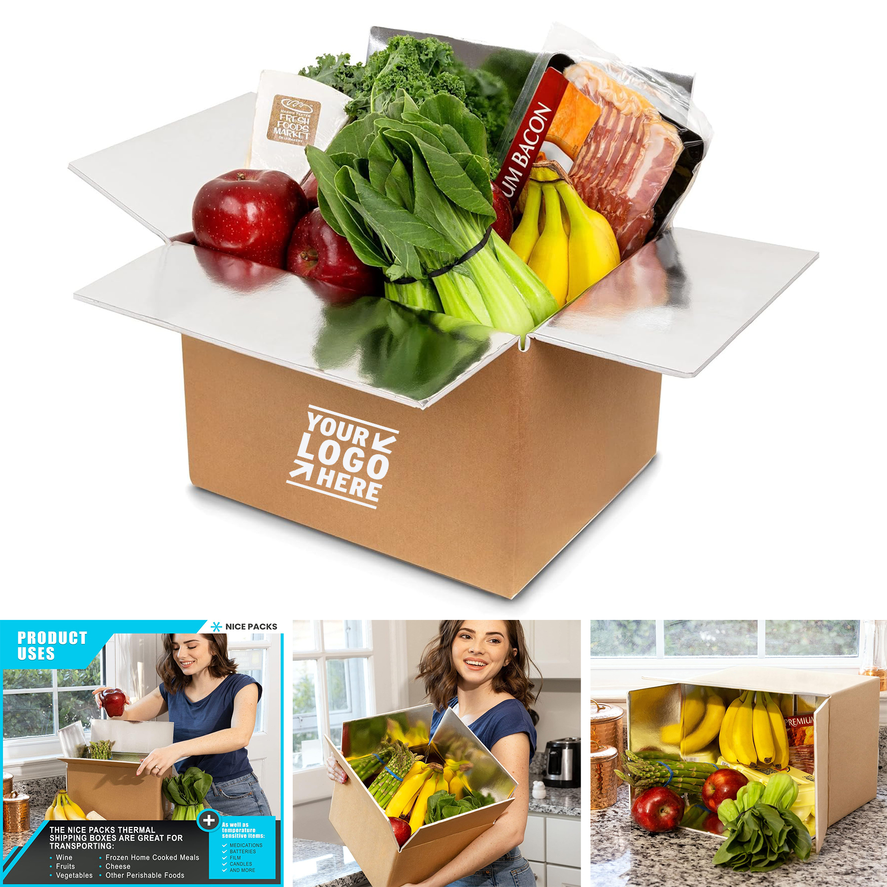 14" x 12" x 10" Nice Pack Insulated Aluminum Frozen Food Reusable Cooler Shipping Box 2