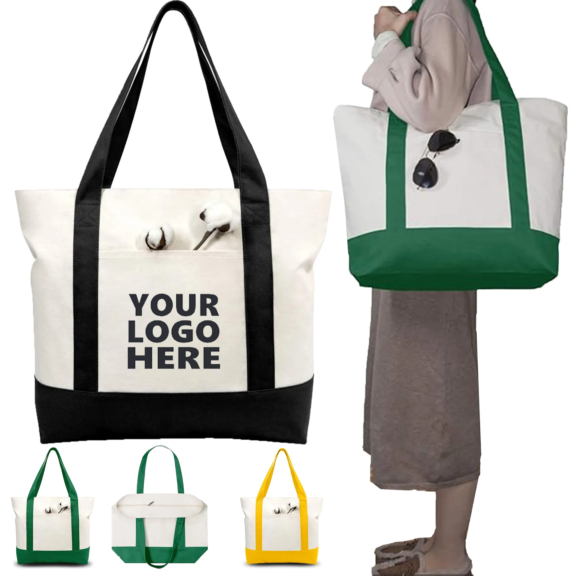MOQ50 Cotton Tote Bag With Zipper