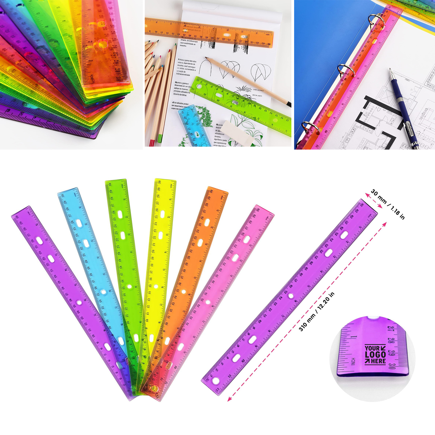 12 Inch Kids School Home Office Transparent Ruler Plastic Metric Bulk Ruler With Inches Centimeters 2