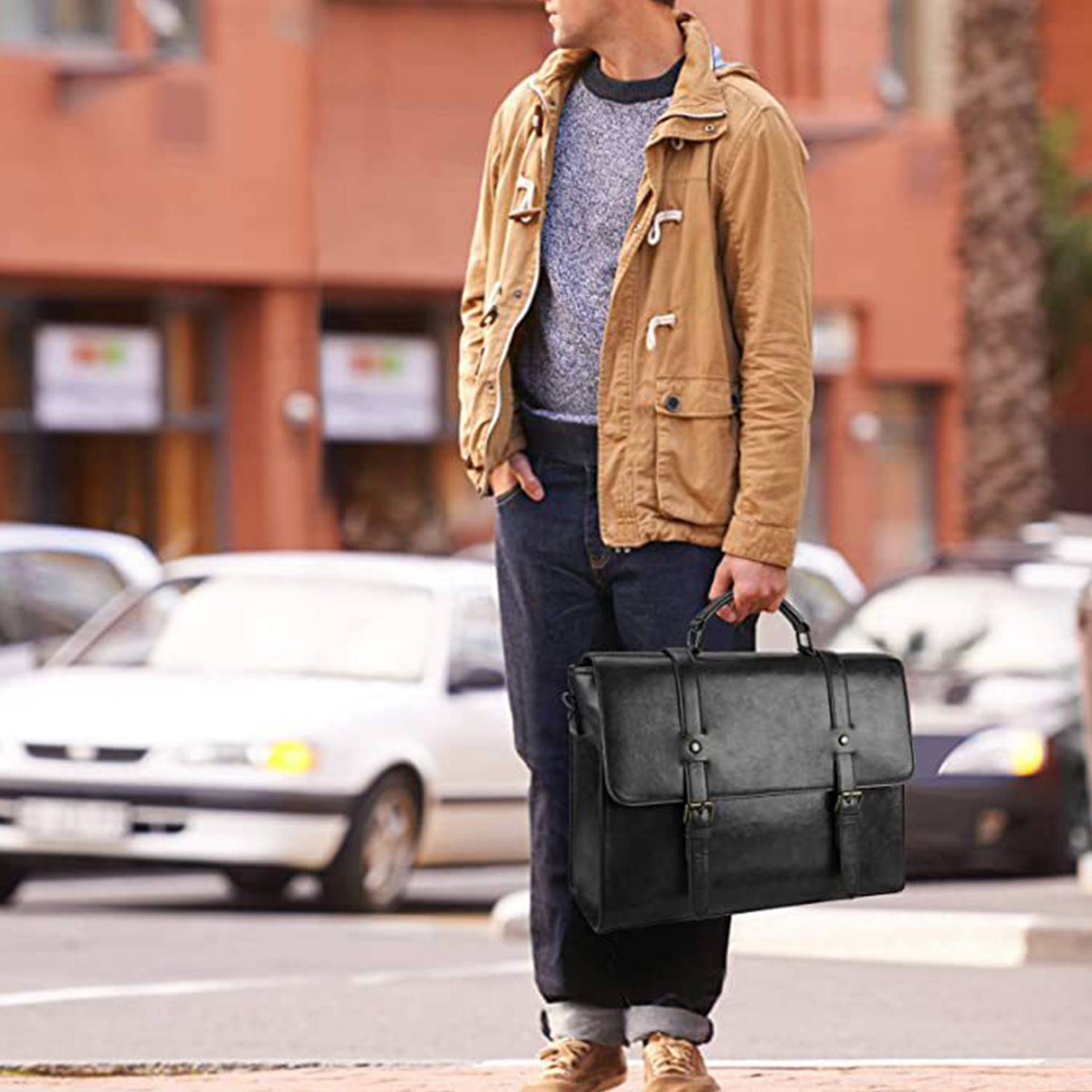 Vintage 15.6 Inch Waterproof PU Leather Laptop Briefcase 3