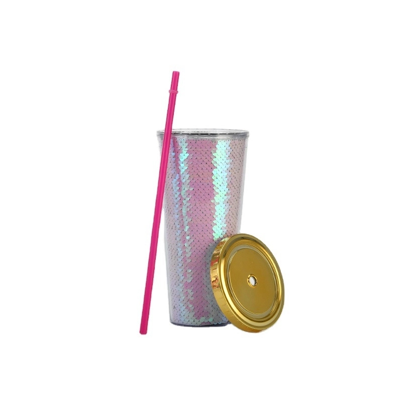 Custom Transparent AS Plastic Sequin Straw Tumbler 5