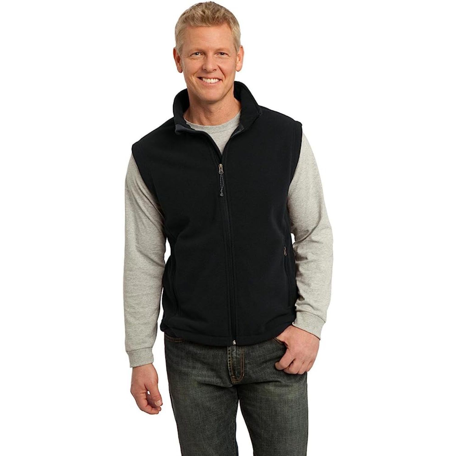 REPREVE® - Men's Recycled Sleeveless Full Zip Fleece Vest w/ Pocket & Wrinkle Resistance