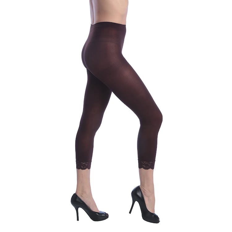 Women's Opaque Footless Capri Lace Tights - Brown Queen Size 2