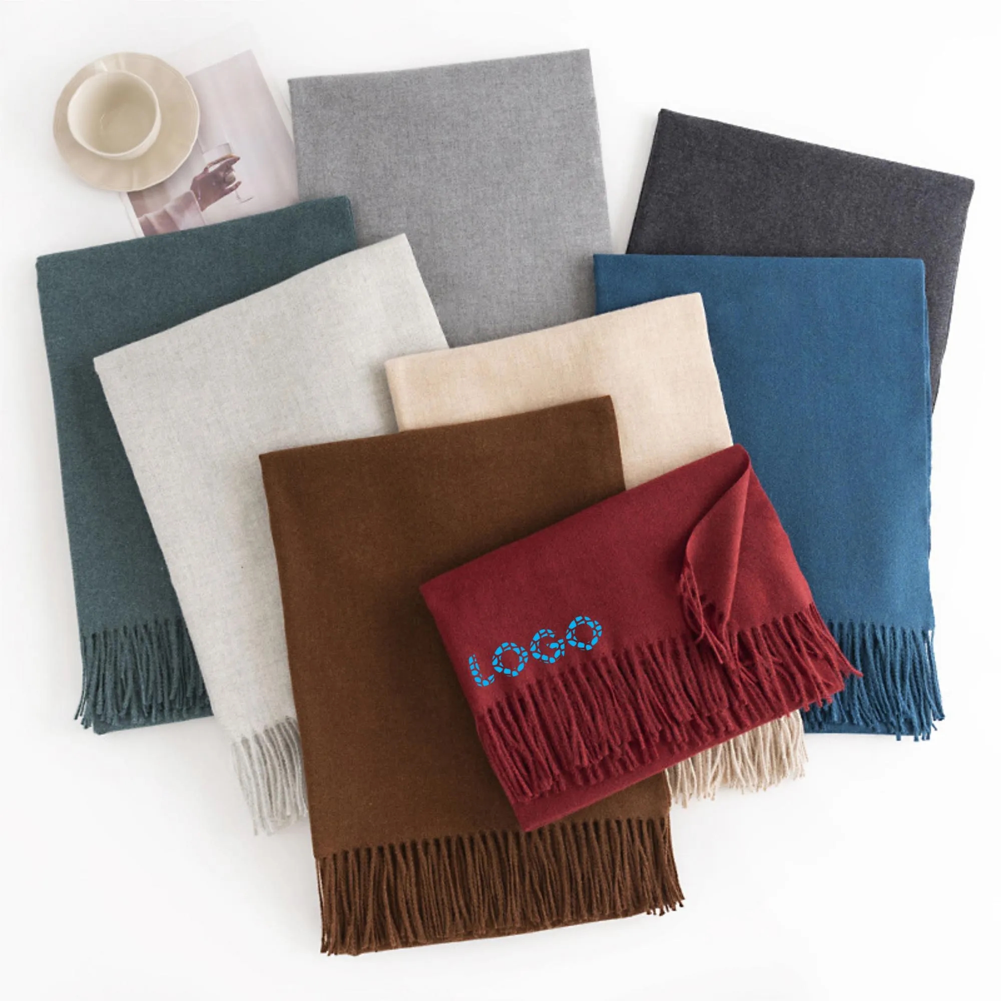 MOQ50 Cashmere Pashmina Woven Scarf & Fringes