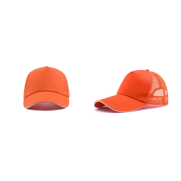 Stock Poly Cotton 5 Panel Mesh Back Cap, Hook and Loop Fastener 16