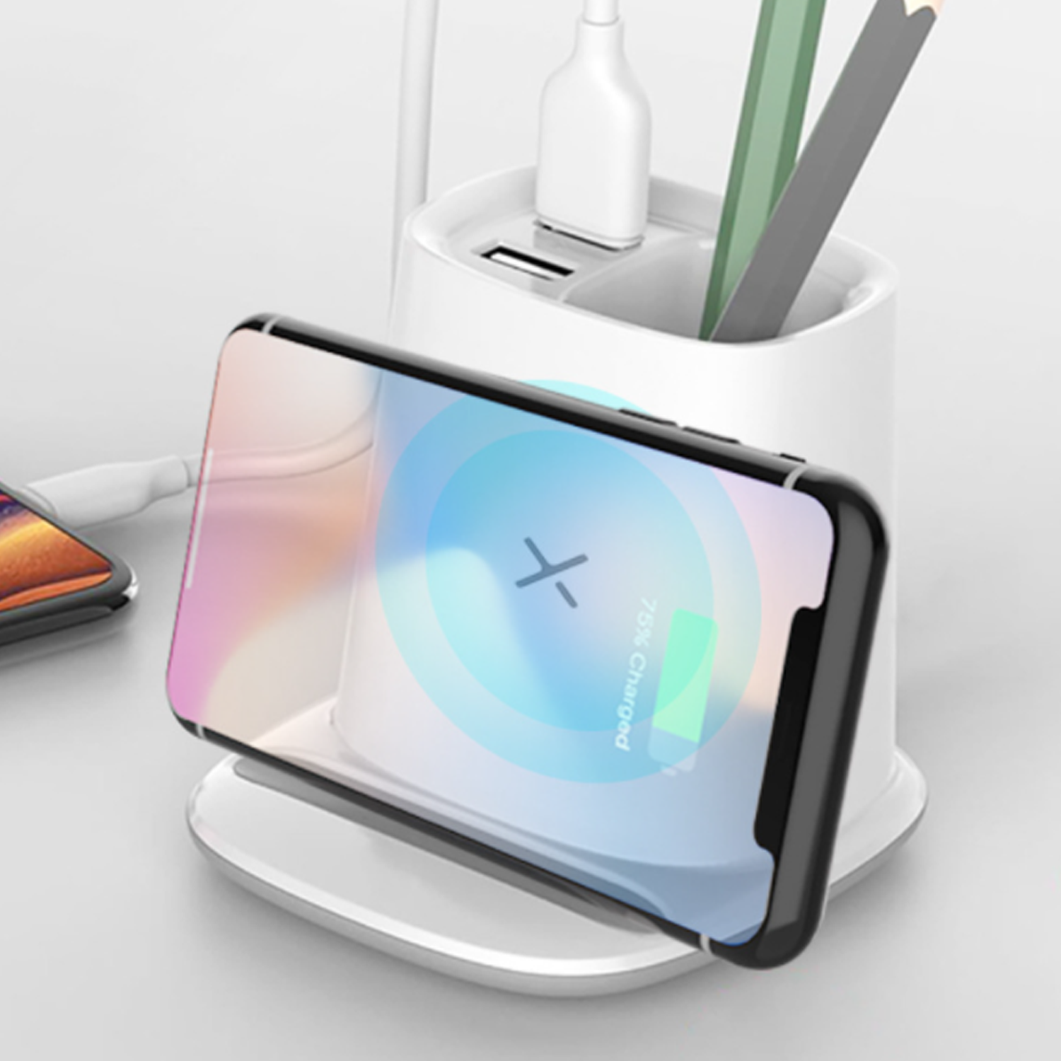All-Purpose Wireless Charger Pen Holder with Dual USB Output 2