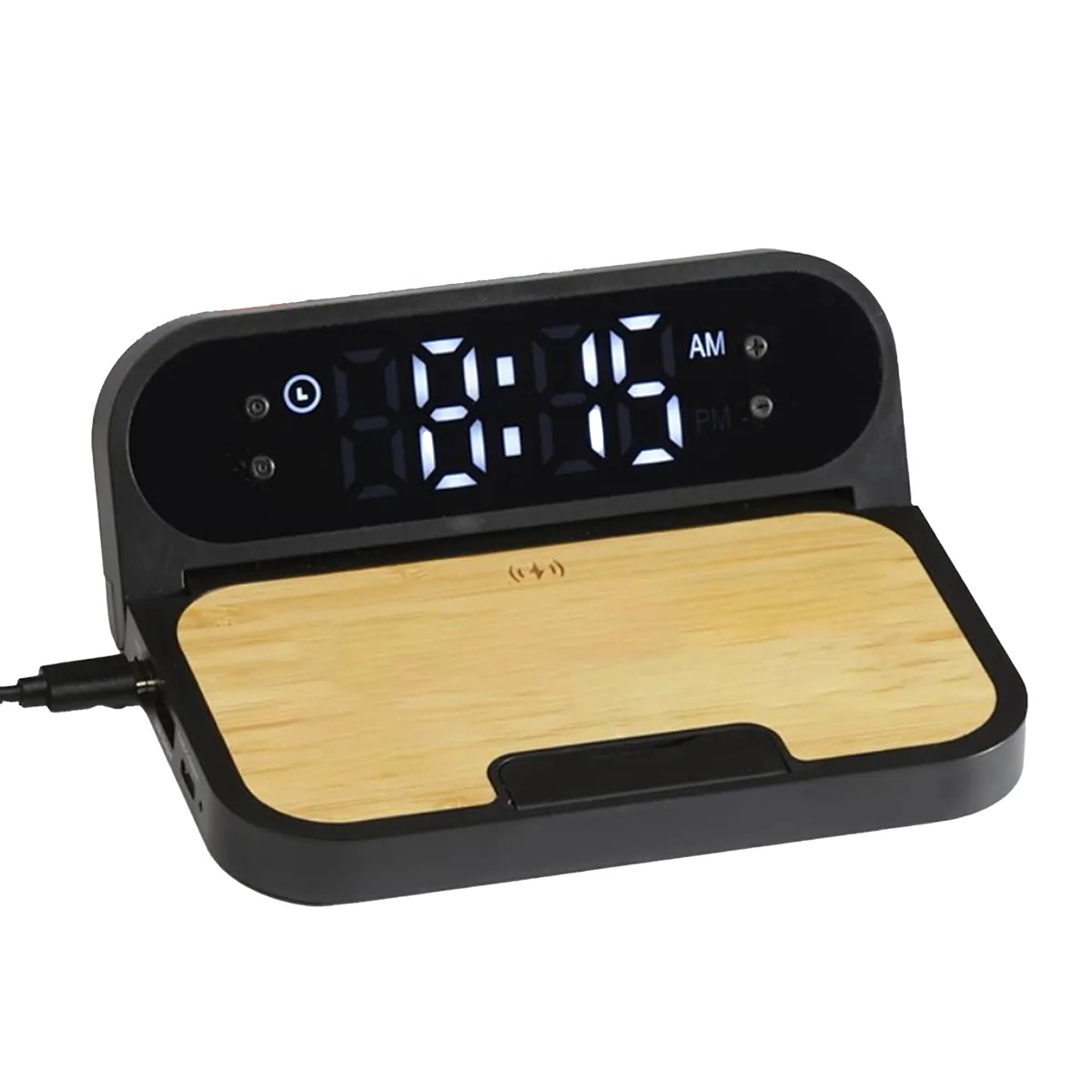 Bamboo 2-in-1 Wireless Charging Pad with Digital Clock 7