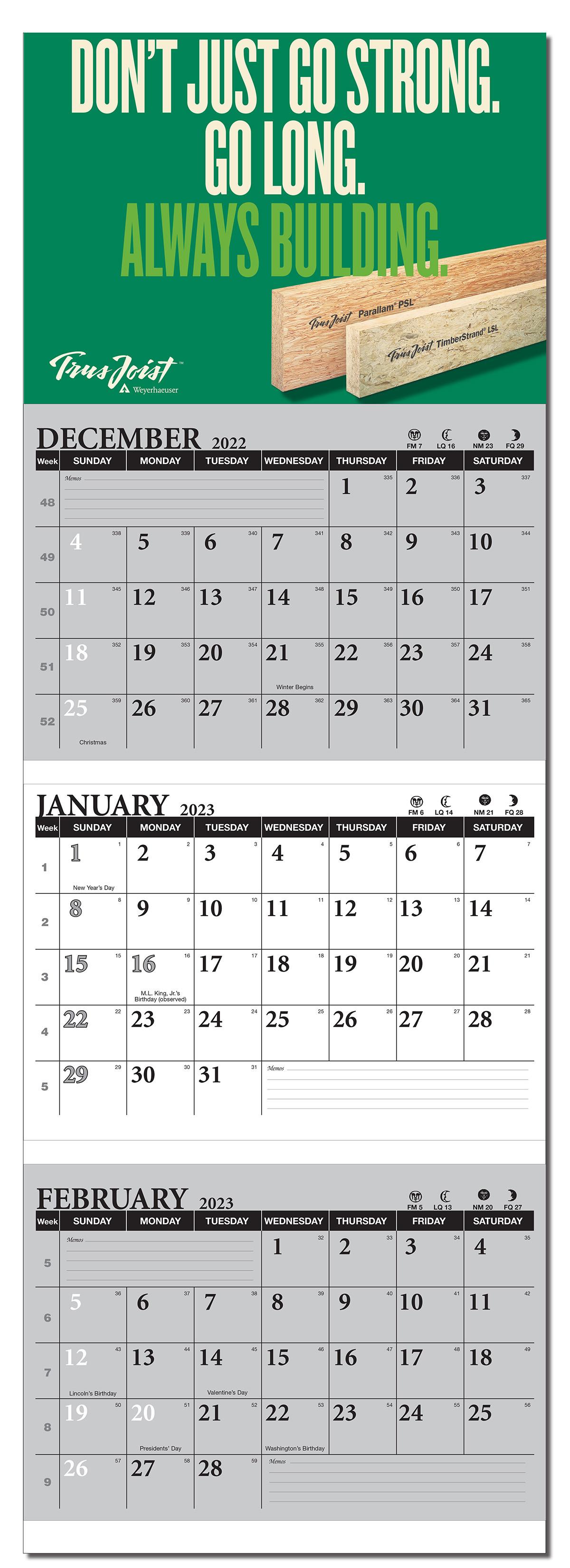 3 Month View Full Color Wall Calendar