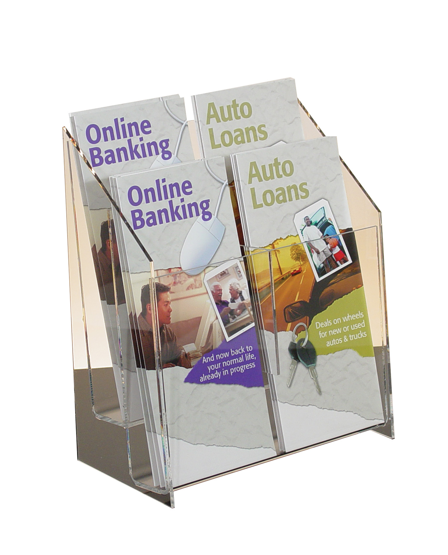 Countertop Brochure Holder All Clear 2-tier 4 pockets for 4"