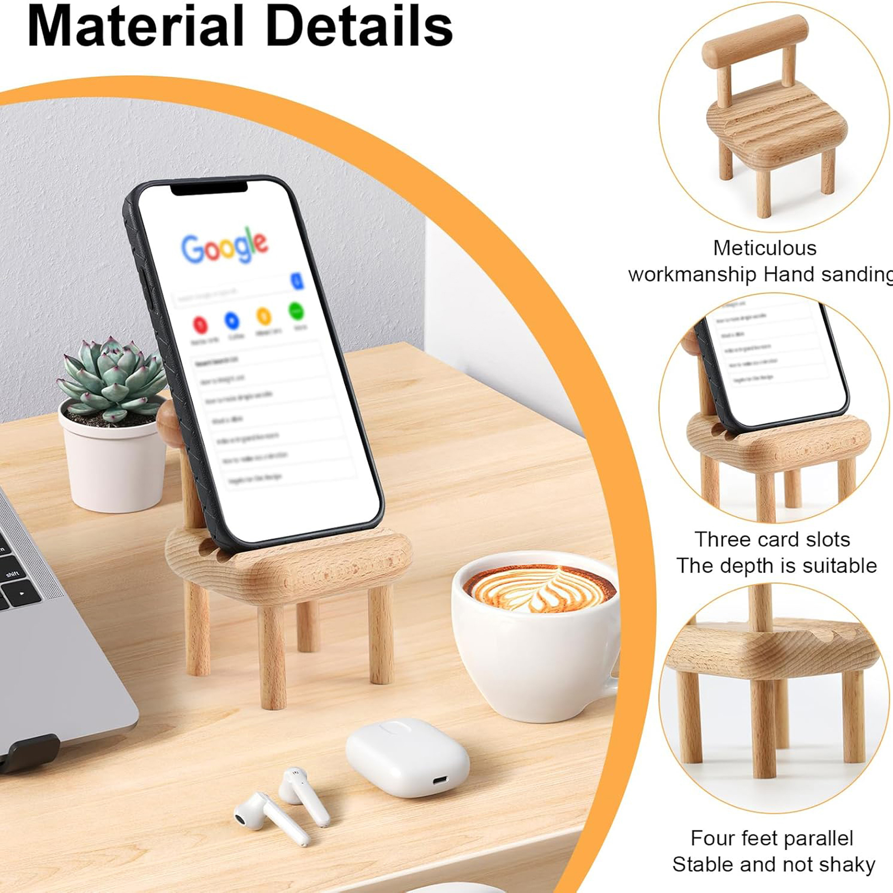 Cute Wooden Mini Chair Phone Stand for Desk 2