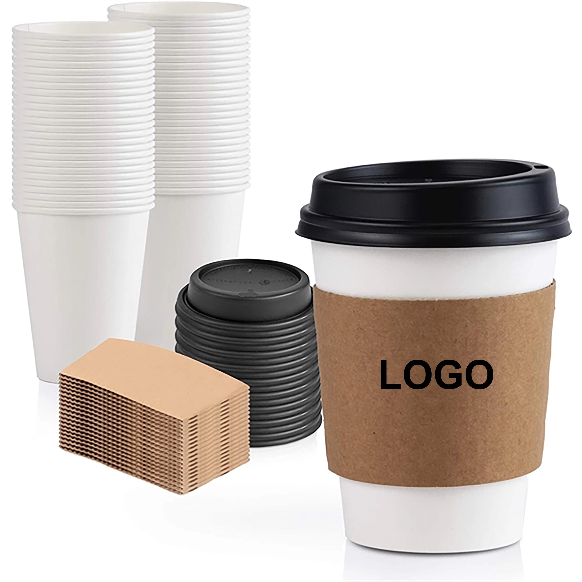 16 Oz Disposable Paper Sleeve Coffee Cups With Lid