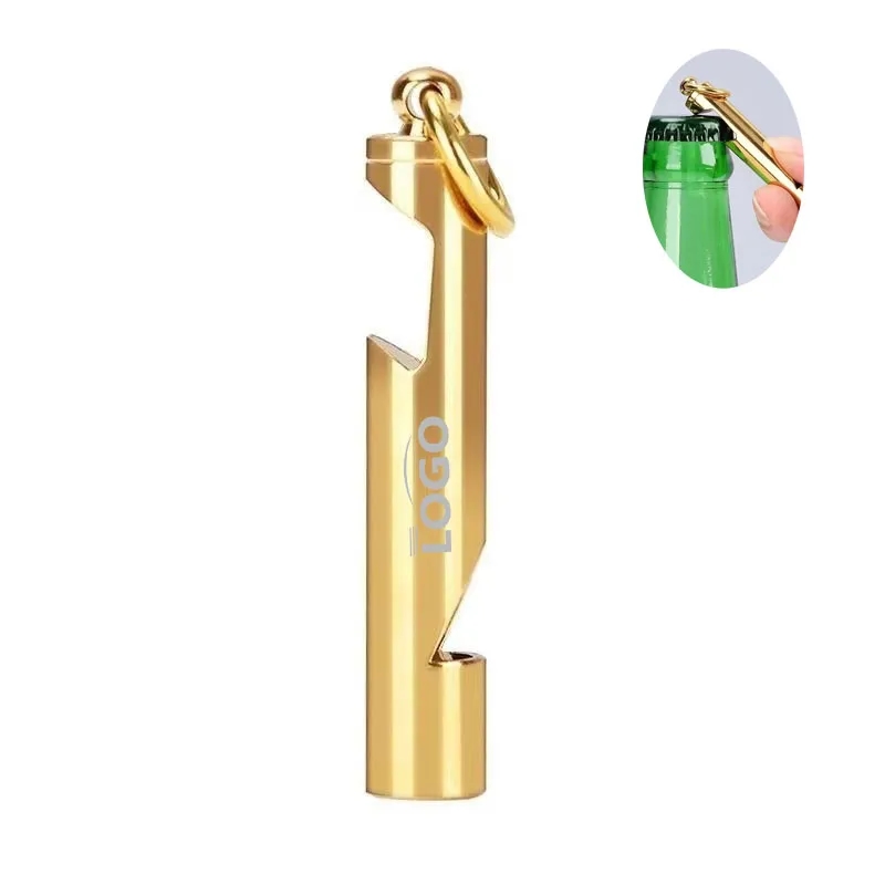 Brass Bottle Opener Whistle Keychain 1