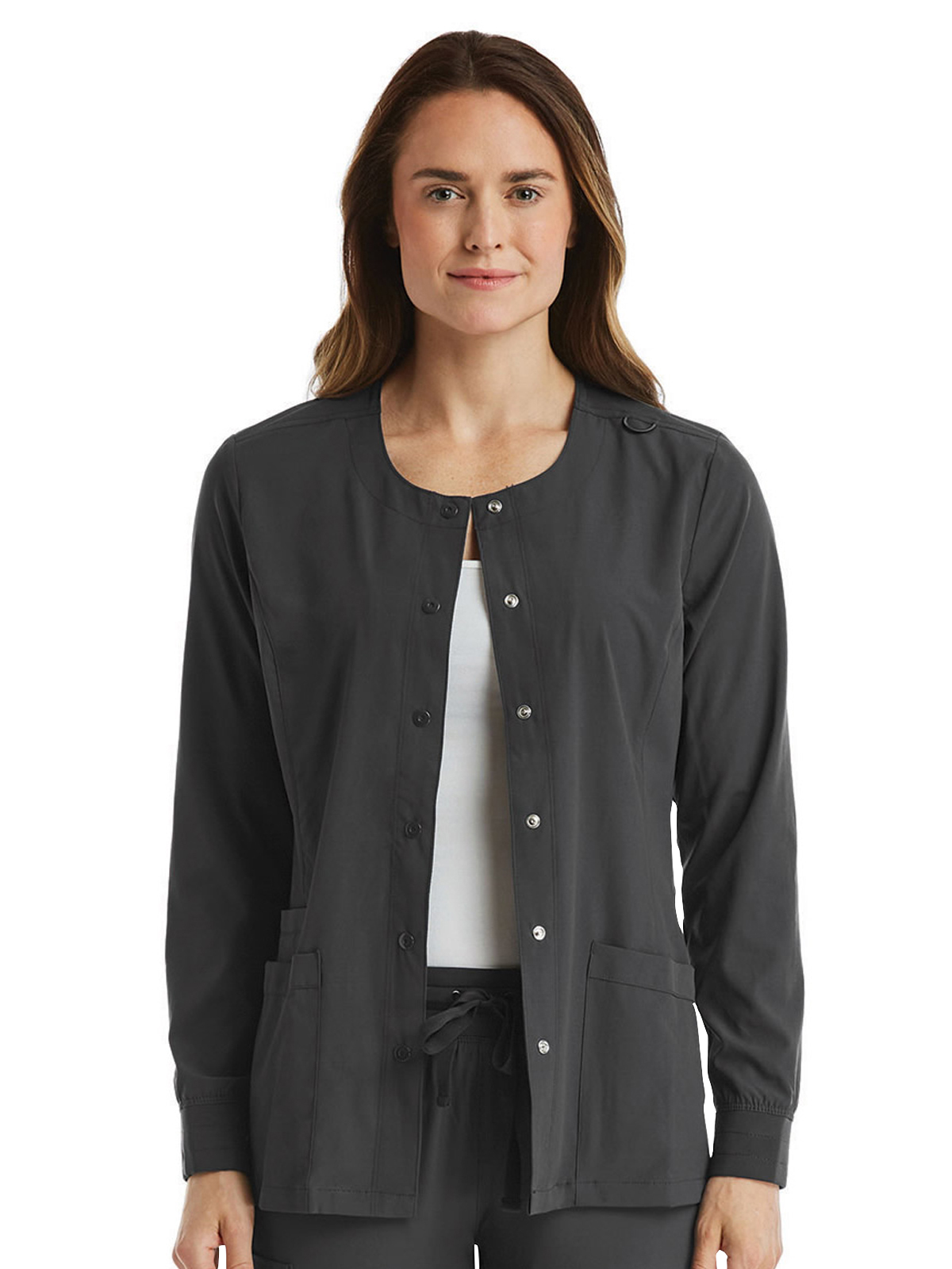 ScrubJoy Originals - Women's Round-Neck Snap Button Jacket 1