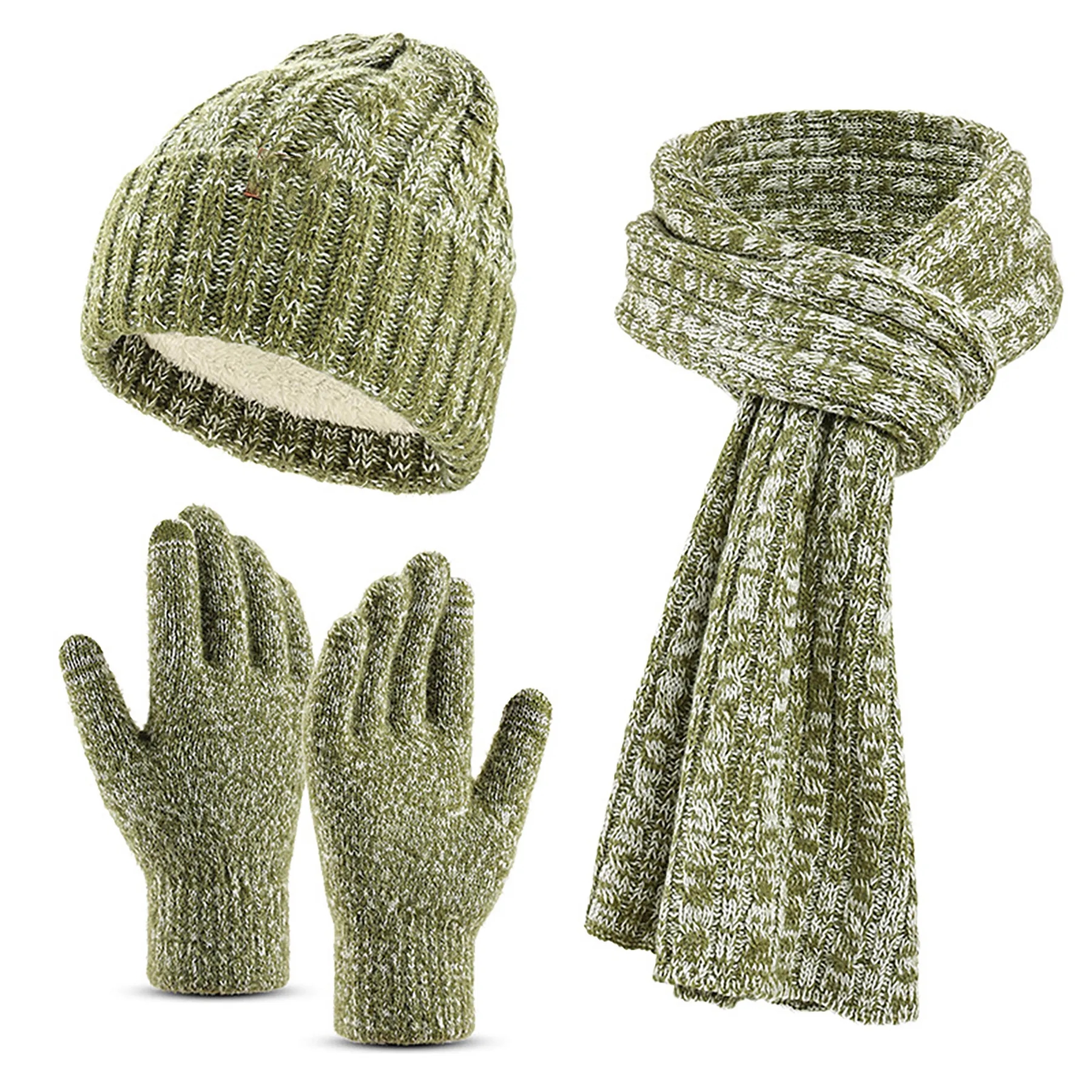 Polyester Knitted Gloves Hat Scarf 3-Piece Set 2