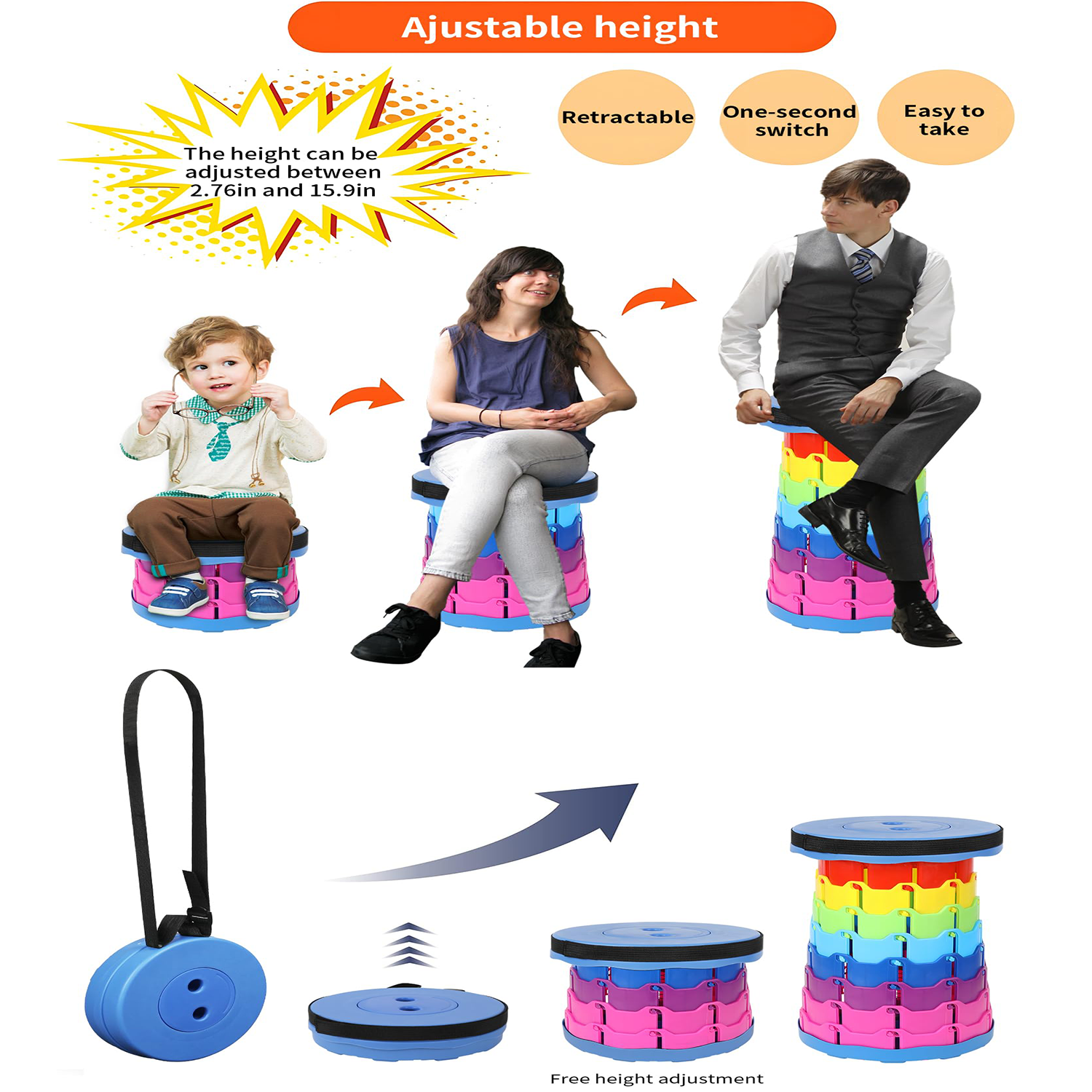 Adjustable Telescoping Foldable Plastic Rainbow Stool 4