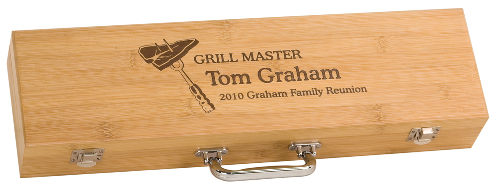 3-Piece Bamboo BBQ Set in Bamboo Case 4