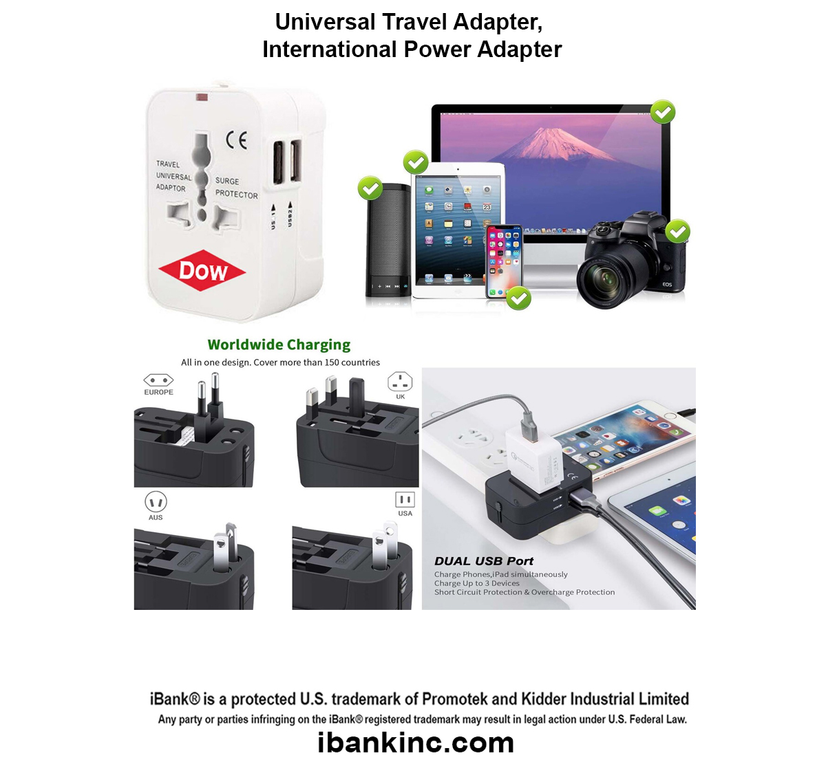 iBank ® Universal Travel Adapter, International Power Adapter 2