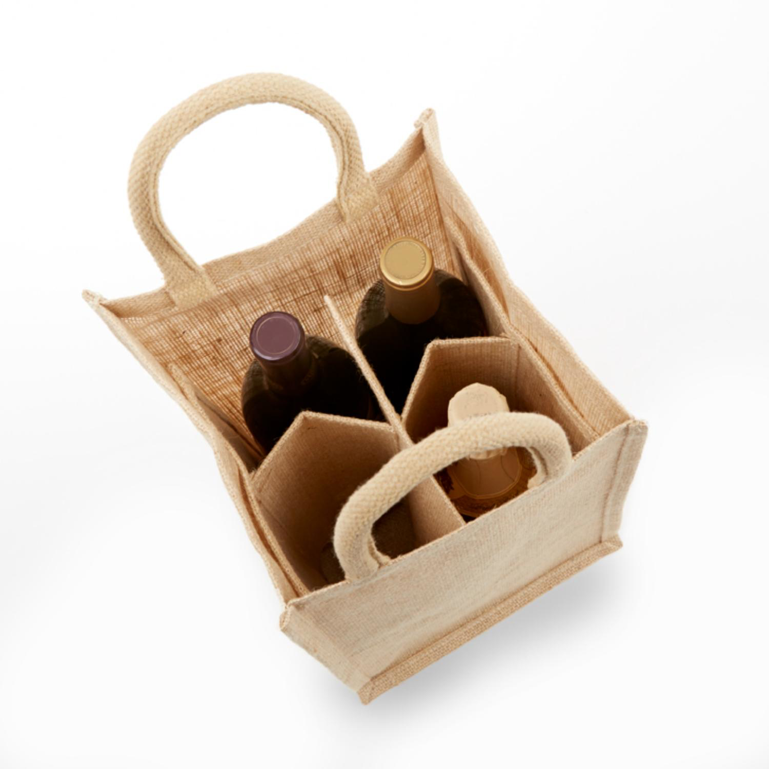 Eco-Friendly Jute Bag with Solid Front for 4 Bottles 2