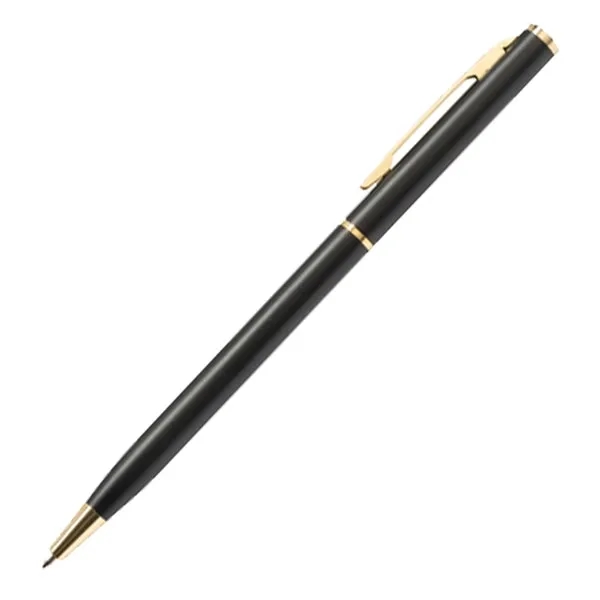Slim Metal Hotel Ballpoint Pen with Gold Accents 2
