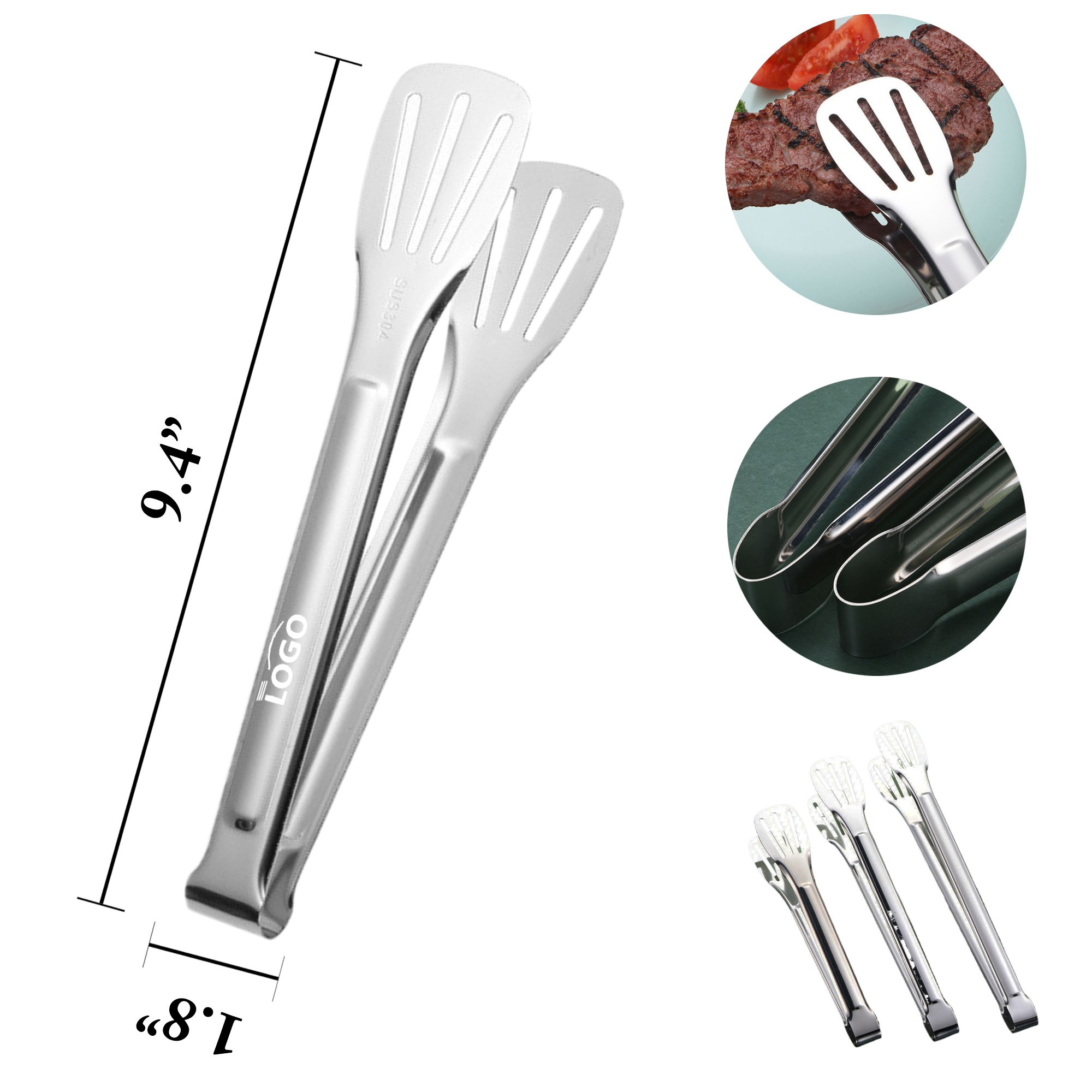 MOQ100 9" 304 Stainless Steel Food Tongs Thick BBQ Clamp 2