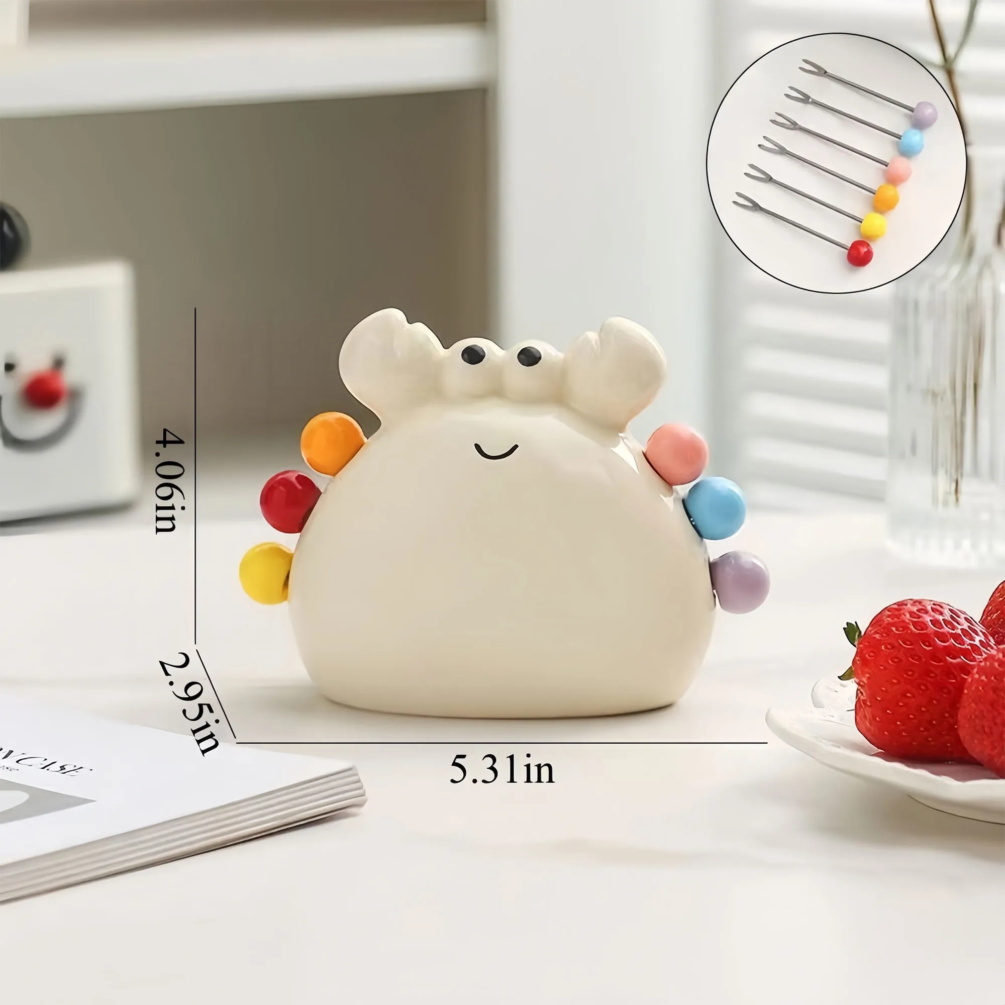 Cute Ceramic Crab Fruit Fork Storage Set For Home 4