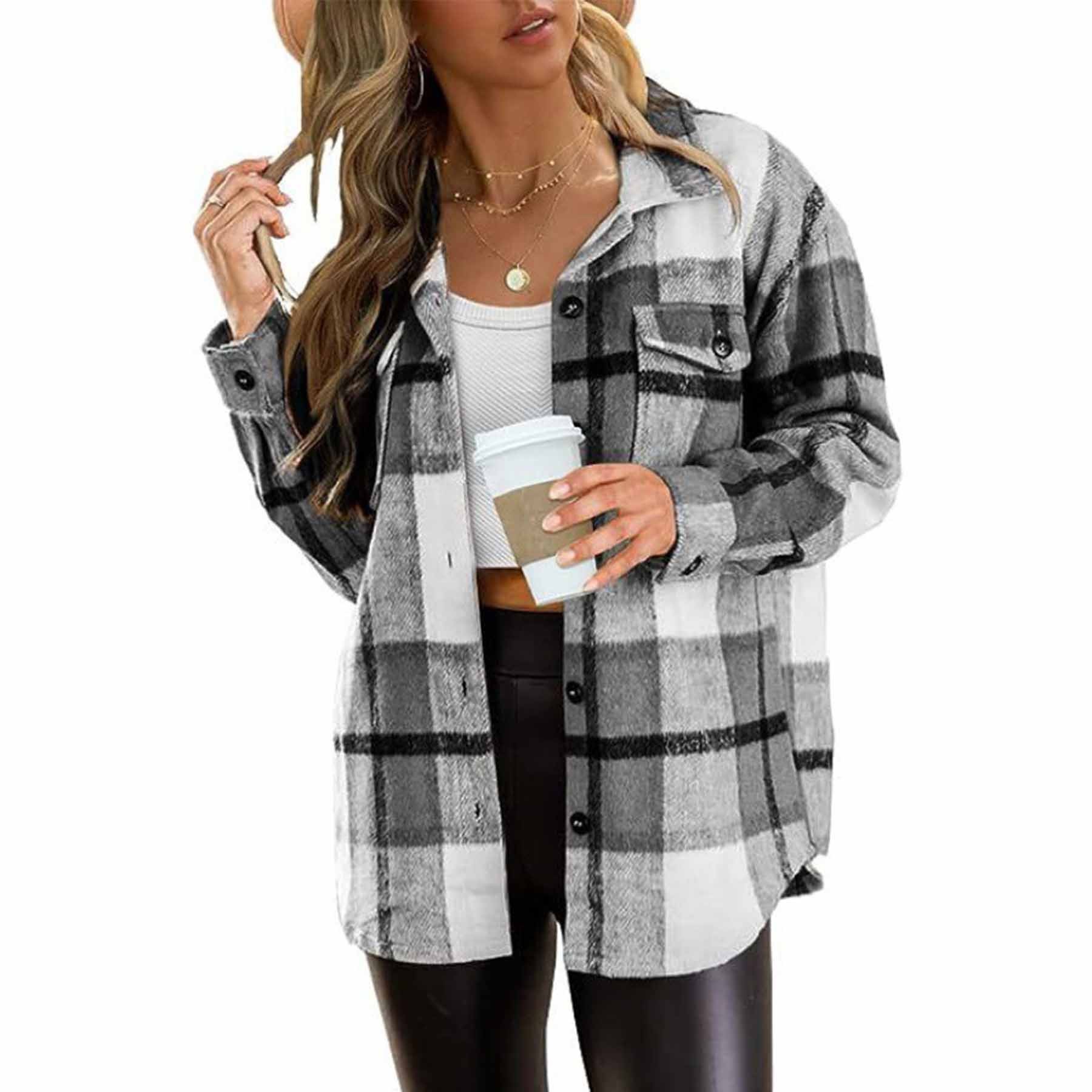 Womens Casual Plaid Shacket 6