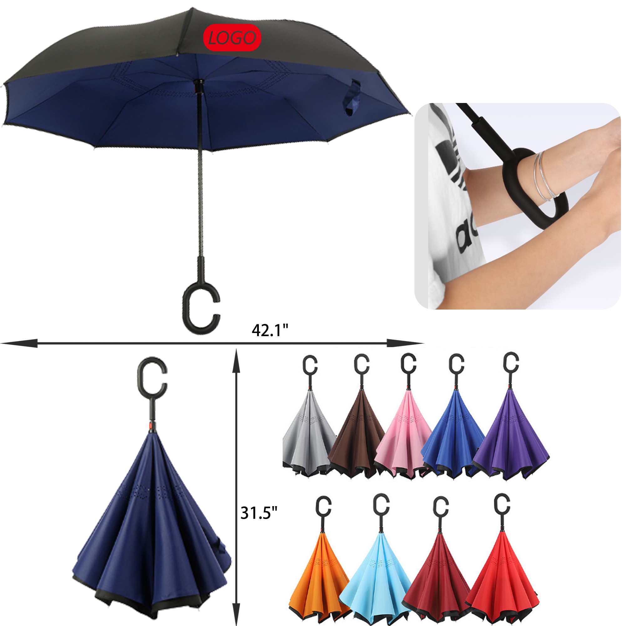 MOQ 30 PCS Stylish Hands Free Inverted Umbrella 4