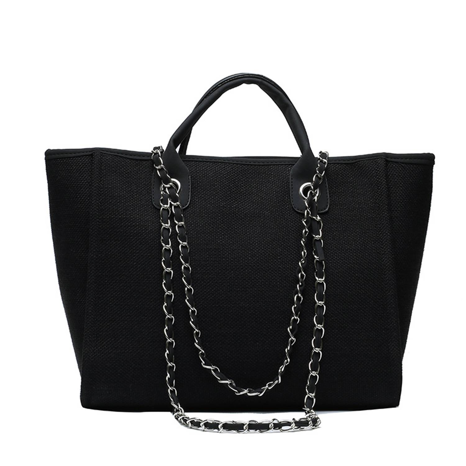 Canvas Tote Bag Large Capacity Solid Color Chain, custom tote bag with logo imprint 5