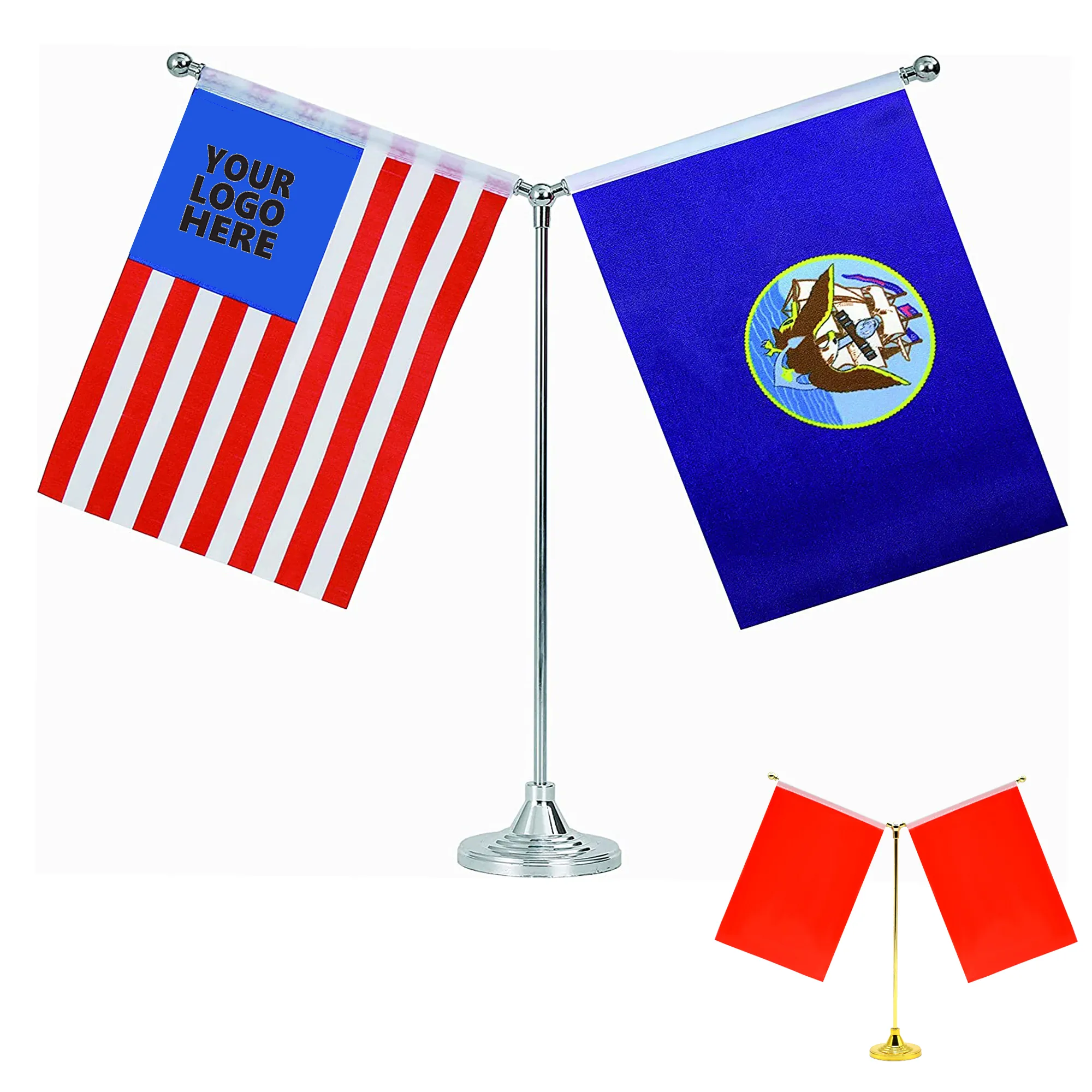 10" Metal Flagpole w/ Two Single Reverse Flags 2