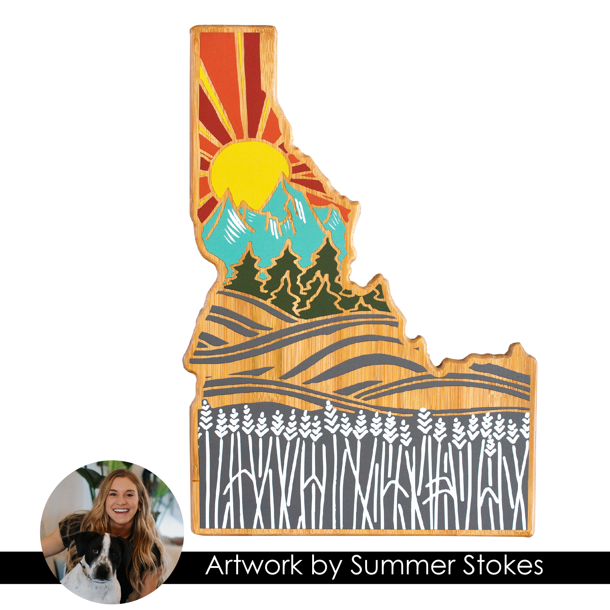 Idaho State Shaped Cutting and Serving Board with Artwork by Summer Stokes 3