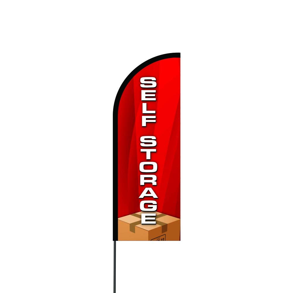 Self Storage 2 Flag Kit Hardware 11' Feet Feather Flag Sign Outdoor Banner 2