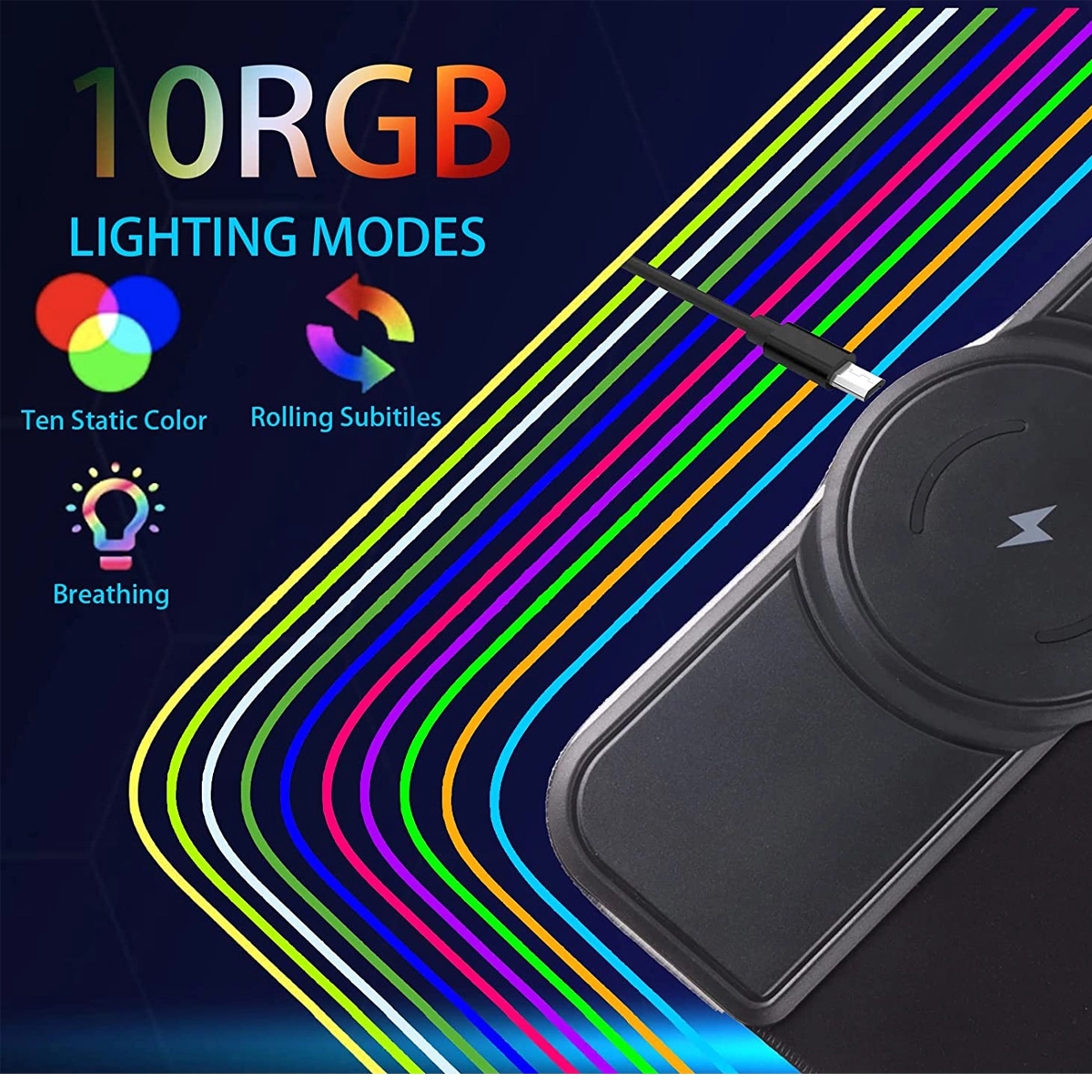 15W Wireless Charger Extended Large Gaming RGB Mouse Pad 2