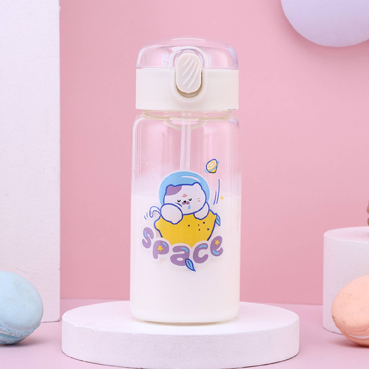 Single-layer bouncing lid glass water bottle straw cup 5