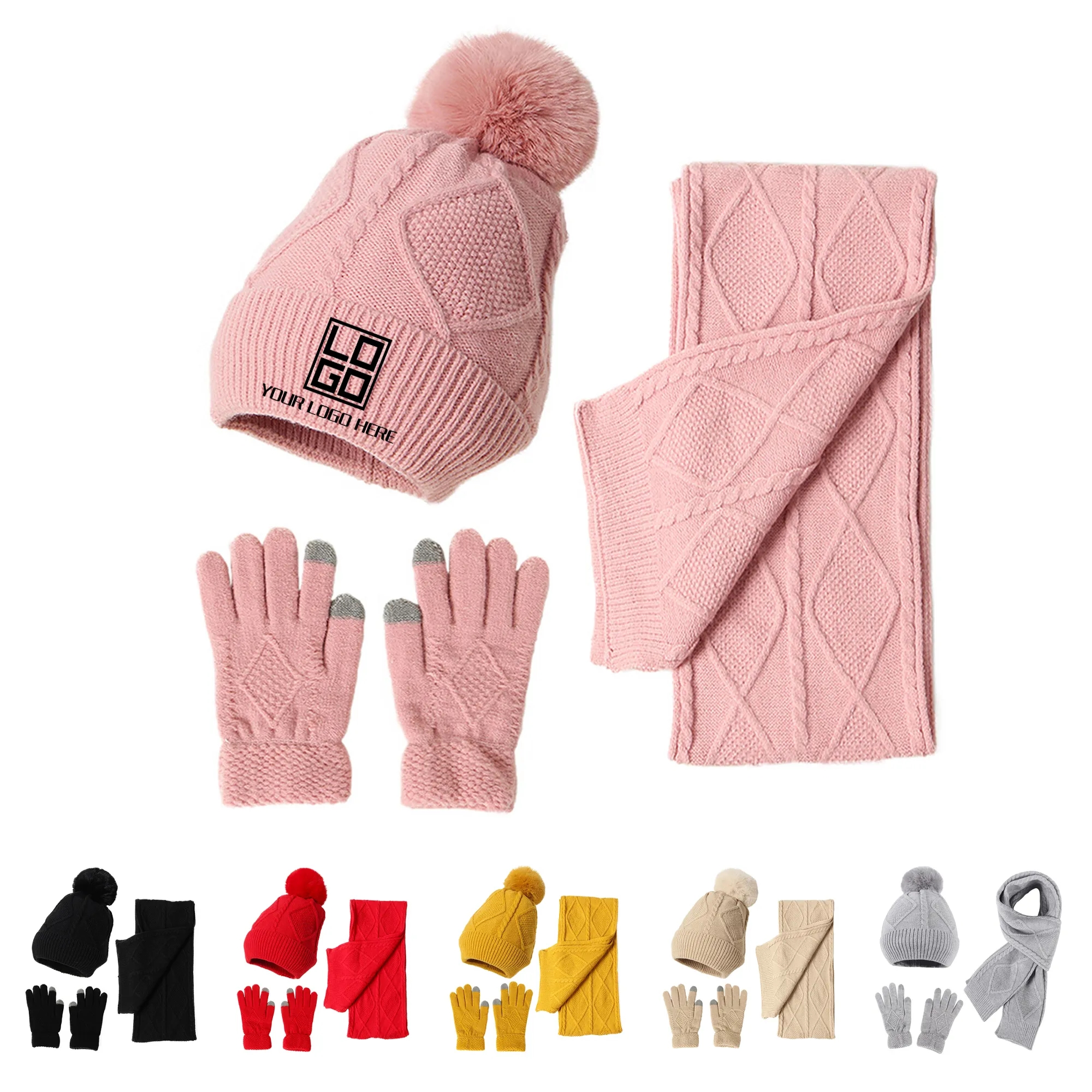 Winter Thickened Knit Warm Three Piece Set MOQ10pcs