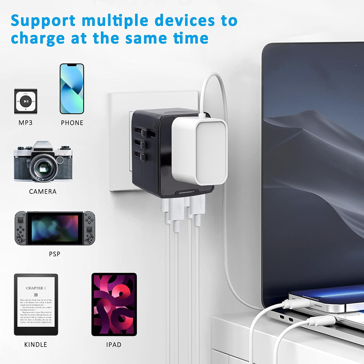 International Travel Power Adapter With 3 USB and 1 Type C Ports 6