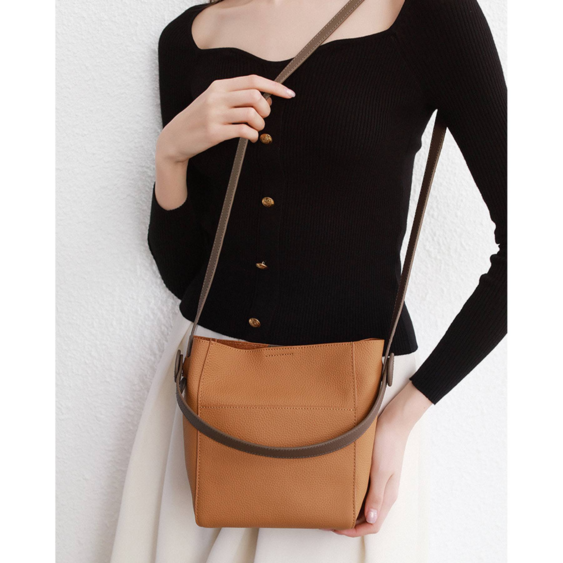 Genuine Leather Cross-body shoulder bucket bag for women 4