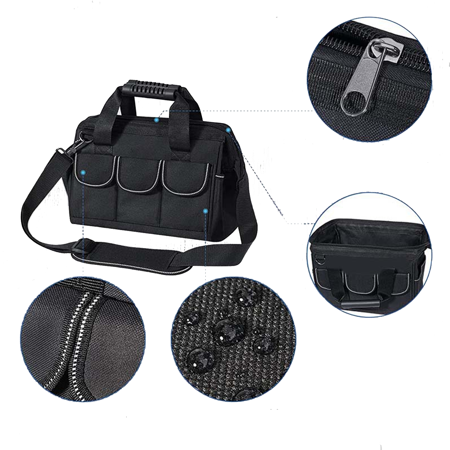 Tool Bag with Waterproof Multi-Pockets Wide Mouth 6