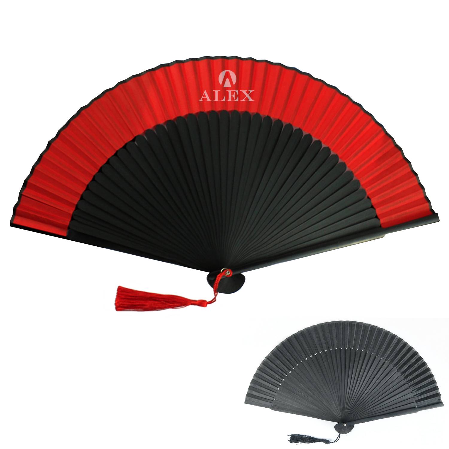 Retro Style Red Black Hand Held Bamboo Folding Fan 1