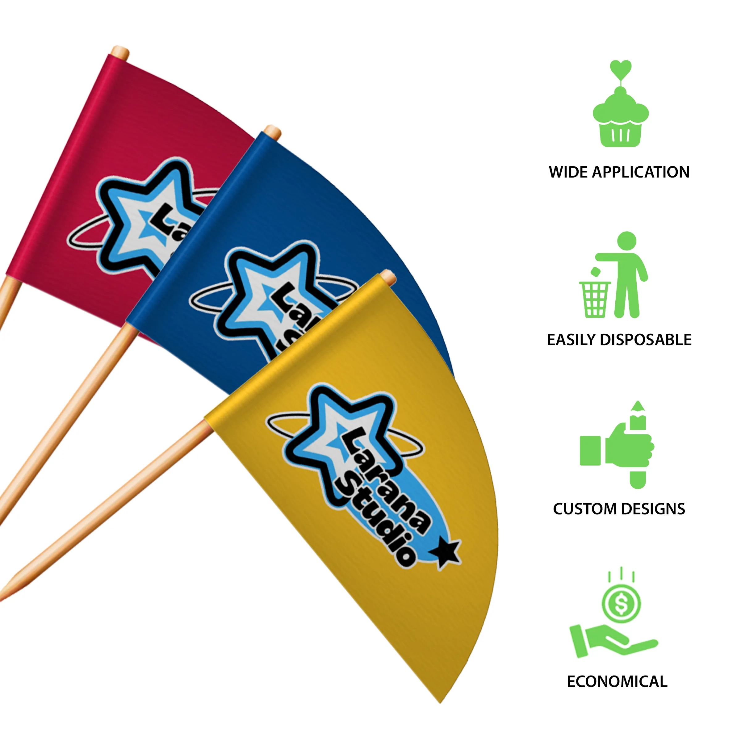 Custom Paper Toothpick Flags - Style G Flag Size 1.5" x 2.5" 5