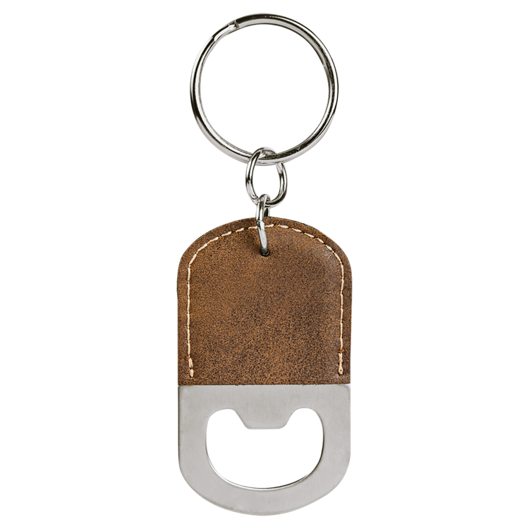 Oval Rustic/Gold Leatherette Bottle Opener Keychain 2