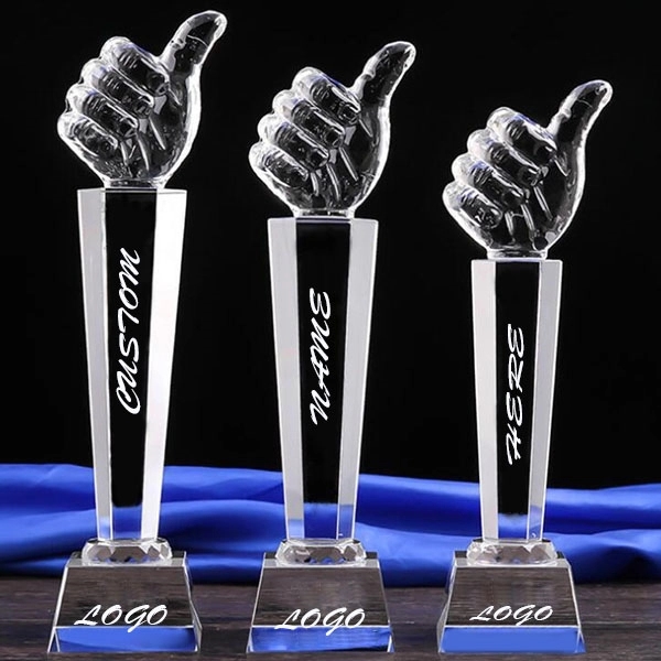 Crystal Thumbs Up Trophy 8